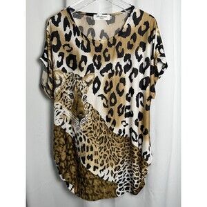 Vintage Portman Fashion Rhinestone Exotic Cat Pullover Tunic Top Sz XXL